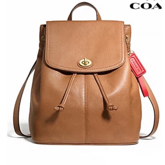 Coach Handbags - Coach Pebbled Leather Backpack Bag Womens Mini Brown Turnlock Drawstring F24385
